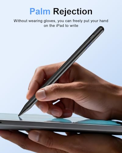 Stylus Pen for iPad (2018-2026), Fast Charge for iPad Pencil with Palm Rejection, Active Pen Compatible with Apple iPad A16 11/10/9/8/7/6, iPad Pro M5/M4/11/12.9", Mini 5/6, Air 3/4/5/M2/M3 (Black) - color: A19D-Black
