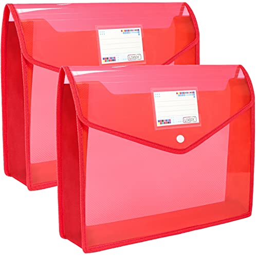 YoeeJob Plastic File Folders Legal Size 2 Pcs, Expandable Document Folder with Snap Button Closure, A4 Expanding File Wallet Envelopes Pouch with Label Pocket, Red - color: Red, size: 2 Pack