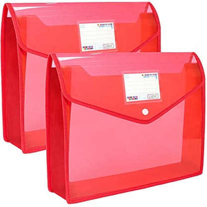 YoeeJob Plastic File Folders Legal Size 2 Pcs, Expandable Document Folder with Snap Button Closure, A4 Expanding File Wallet Envelopes Pouch with Label Pocket, Red - color: Red, size: 2 Pack