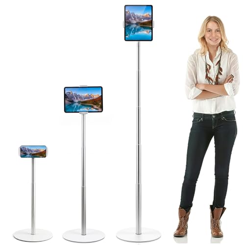 OATSBASF Heavy-Duty iPad Stand Floor 66.1" Height-Adjustable Tablet Holder | Overhead Bed Stand, Universal Tablet Floor Stand Fits 4.7-12.9" iPad Pro/Air/Mini, Kindle & Cell Phones