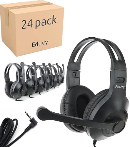 Bulk Headphones for Classroom with Microphone, Heavy-Duty School Pack Wired Headphones for Students with Rotating Boom Mic. Teacher Must Haves from Elementary to College (24 Pack Black) - color: 24 Pack Black