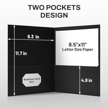 SUNEE Folders with Pockets(25 Pack, Black), 2 Pocket Folders Fit Letter Size Paper, Paper File Folder for School Office Home Bussiness - color: Black