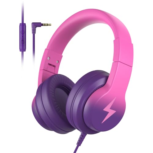 Candy Bila Kids Headphones, Wired Headphones for Kids Over Ear with Microphone, 85/94dB Volume Headphone for Girls Boys, Foldable Headphone for Learning & Entertainment, Deep Purple and Pink - color: Deep Purple and Pink