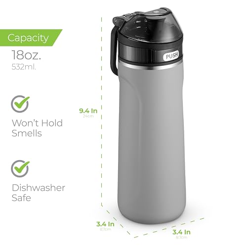 SipX Insulated Water Bottle, Water Bottle with Straw Lid, 18 oz Triple Insulated Stainless Steel, Leakproof, BPA-Free, Slim Durable Metal Bottle for School, Gym & Office, Grey - color: Gray