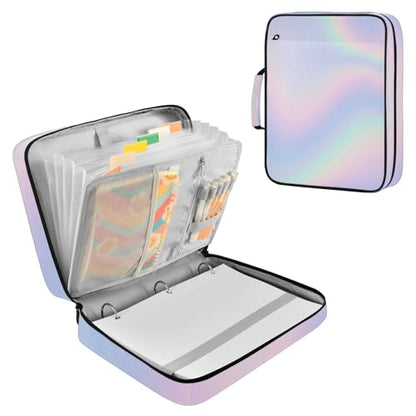 Rainbow Holographic 3 Ring Zipper Binder Accordion File Organizer Expanding File Folder Expandable for Documents A4 Letter Size