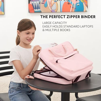 Sturdy 3 Ring Zipper Binder with Strap - 2" Binder with Pockets Holds 500 Sheets, Laptop & More - Durable & Easy to Carry - color: Pink