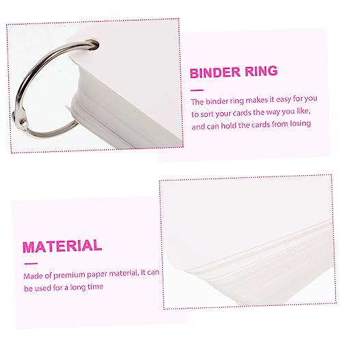Lurrose 1set Blank Index Cards Metal Binder Rings Pre-punched Study Flash Cards for Memo Notepad for School Office Diy Projects
