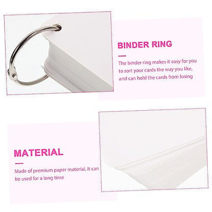 Lurrose 1set Blank Index Cards Metal Binder Rings Pre-punched Study Flash Cards for Memo Notepad for School Office Diy Projects
