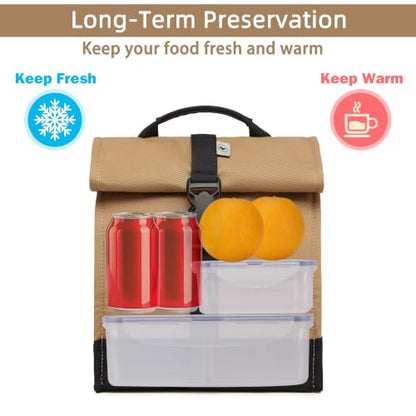 SUNNY BIRD Insulated Lunch Bag Rolltop Lunch Box (Brown) - color: Brown
