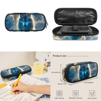 Wolf Backpack and Lunch Box Set, 4 in 1 Kids Backpack with Pencil Case and Water Bottle Cover, for Primary Students Ages 8-10 Daily Use - color: Lightning Wolf Print