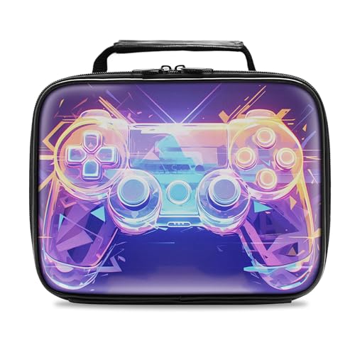 Gamer Lunch Box for Boys,Leather Boys Lunch Bag for Kids,Gamer Gifts for Kids,Insulated Video Game Lunchbox,Reusable Portable Lunchbox for School Travel Picnic Hiking Beach - color: Game Controller-A mix of yellow and purple colors