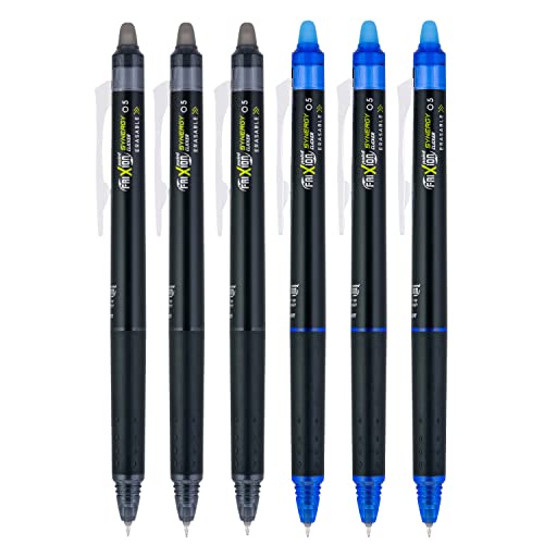 PILOT FriXion Synergy Clicker Retractable & Erasable Gel Ink Pens, 0.5mm Extra Fine Point, 6-pack (Black/Blue) - color: Black / Blue