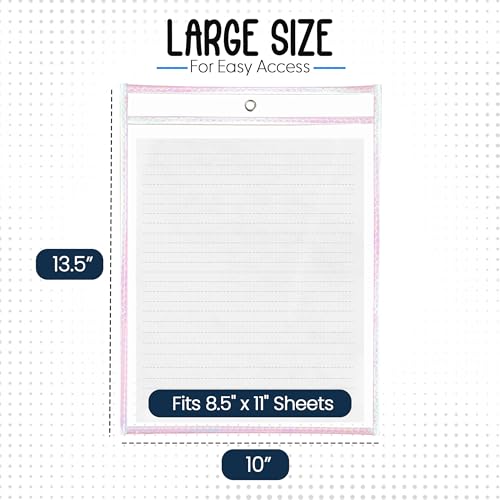 Essex Wares - 6 Pack, Shimmer, Water-Resistant Dry Erase Pocket Document Protectors, 10" Wide x 13.5" Tall - Dry Erase Clear Plastic Sleeves - Reusable & Easy Erase Plastic Invoice Holders - color: Shimmer