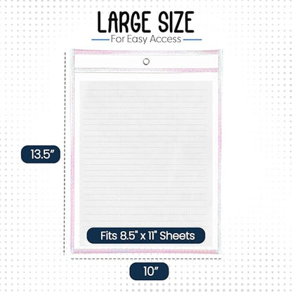 Essex Wares - 6 Pack, Shimmer, Water-Resistant Dry Erase Pocket Document Protectors, 10" Wide x 13.5" Tall - Dry Erase Clear Plastic Sleeves - Reusable & Easy Erase Plastic Invoice Holders - color: Shimmer