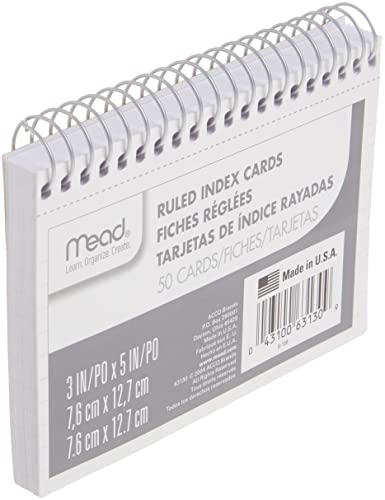 Mead Index Cards, 3" x 5", Ruled Front, Blank Back, 50 Cards, White (63130) - size: 1 Count (Pack of 1)