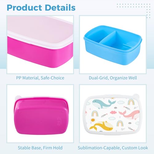 6 Pcs Sublimation Bento Boxes, Food-Safe Plastic Bento Box Snack Container with Removable Compartment, Microwave & Dishwasher Safe, 7.1 x 4.4 x 2.3 in, Blue, Rose Red & White