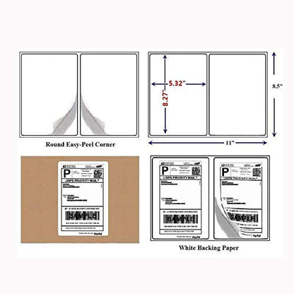 BESTEASY 200 Round Corner Half Sheet Self Adhesive Shipping Labels for Laser and Ink Jet Printers, White Blank (100 Sheets, 200 Labels) - size: 100 sheets, style: Round Corner-8.5"x5.5"