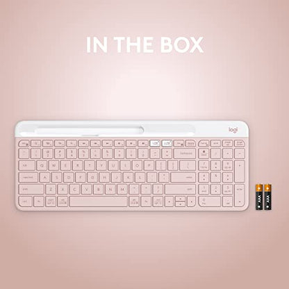 Logitech K585 Multi-Device Slim Wireless Keyboard, Built-in Cradle for Device; for Laptop, Tablet, Desktop, Smartphone, Win/Mac, Bluetooth/Receiver, Compact, Easy Switch, 24 Month Battery - Rose | Slim Keyboard with Built-in Phone Cradle, Easy-Switch for