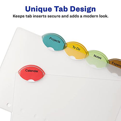 Avery Insertable Style Edge Plastic Mini Dividers for 3 Ring Binders, 5.5" x 8.5", 5-Tab Set, Multicolor, 1 Set (11118)