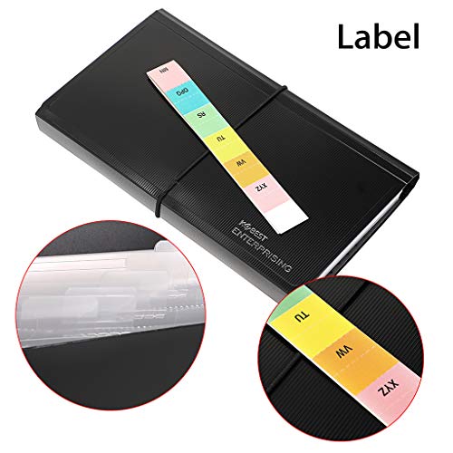 BTSKY Expanding File Folder - New 13 Pockets Handy Accordion File Organizer for Receipts Coupons Cards Tickets Tax Item File Storage Folder Check Bill Plastic Accordion Wallet Case(with Rope,Black)