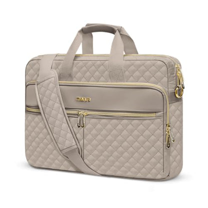 MOSISO 15-16 inch Laptop Bag, Laptop Briefcase Messenger Compatible with MacBook Pro 16/Air 15, HP, Dell, Lenovo, Square Quilted Computer Bag Work Office Business with 3 Pockets&Strap, Taupe Brown - color: Taupe Brown, size: 16 inch