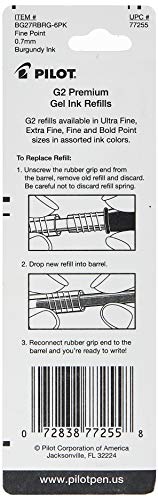 Pilot, G2 Gel Ink Refills, Fine Point 0.7 mm, Burgundy, Pack of 2