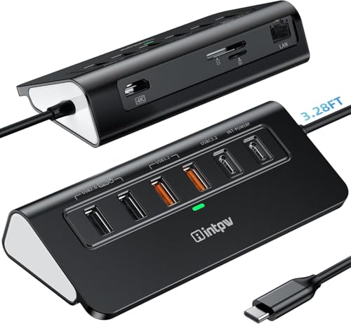 P9R PRO USB C Hub Ethernet, 10Gbps Laptop Docking Station 10-in-1 with USB-C & 2 USB-A 3.2 Data, LAN, 4K@60Hz, 2 USB A 2.0, PD 100W, SD/TF Ports, 3.28FT USB C Docking Station for PC, iPhone 17, Mac - color: Black White, size: 3.28ft