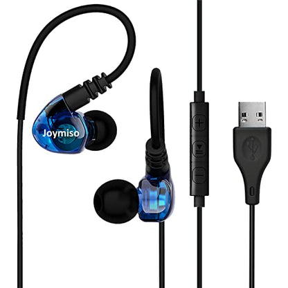 6.5Ft Long Cord Wired USB Earbuds Headphones with Microphone for PC Laptop | Clear Sound, Over Ear Hook, Case, Control, Mute Function, for Computer Desktop MacBook Chromebook PS4 PS5, Work Calls Gaming