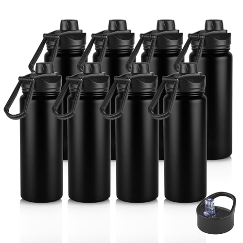 VEGOND 24oz Insulated Stainless Steel Water Bottle with Straw Lid, Double Wall Vacuum Bottle for Hiking, Camping, Gym, Work, Home Use, Black 8 Pack - color: Black, size: 24oz-8 Pack
