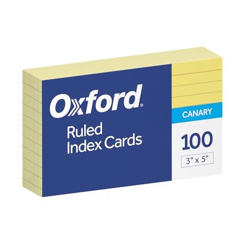Oxford Ruled Color Index Cards, 3" x 5", Canary, 100 Per Pack (7321 CAN) - size: 100 Count (Pack of 1)