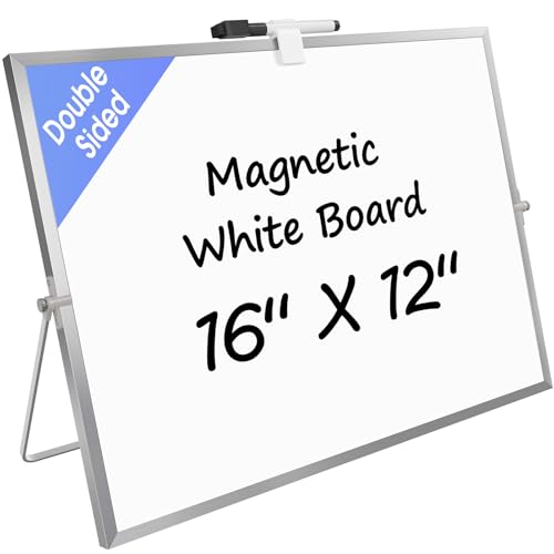 MaxGear Dry Erase Board with Stand 16" x 12", Small Whiteboard for Desk | Double-Sided Adjustable Tabletop Writing Board with Marker, Portable Desktop White Board for Office, Home, Study - size: 16"W x 12"H