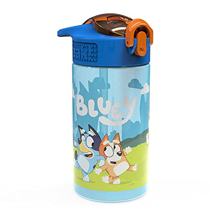 Zak Designs Bluey Kids Water Bottle Durable Plastic Spout Cover and Built-in Carrying Loop, Leak-Proof Water Design for Travel, (16oz, 2pc Set), 2pk - color: Bluey Bottle 2pk