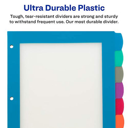 Avery Ultralast Big Tab Plastic Dividers for 3 Ring Binders, 8-Tab Set, Multicolor with White Labels, 1 Set (24901) - size: 8 tab, style: 1 Set