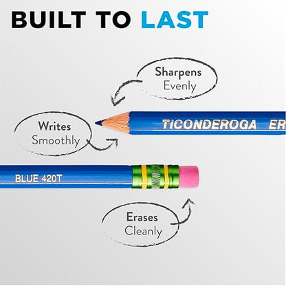 Ticonderoga Erasable Checking Wood-Cased Pencils, Pre-Sharpened, Blue, 12 Count - style: 12 Count, Blue