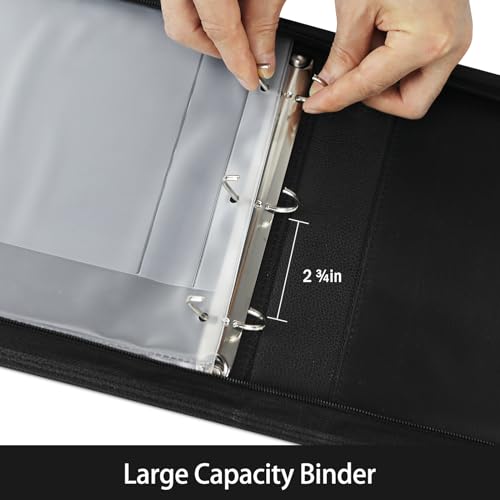 LLi Cufite 3 Rings Check Binder for End-Stub Deskbook Checks, Zipper Business Check Binder, 3 on a Page, Fit 3 & 9 Holes Check Faux Leather (9.5" x 12.6") (Black) - color: Black