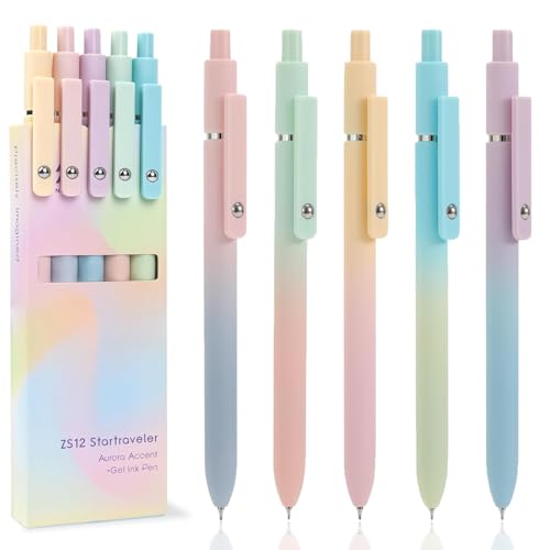 ACEES Gel Pens, 5Pcs 0.7mm Fine Point Black Ink Pens With Smooth Writing,Office Desk Accessories,Quick Dry Pens For Journaling,Ballpoint Writing Supplies, Gift for Women Men (Gradient) - color: Gradient