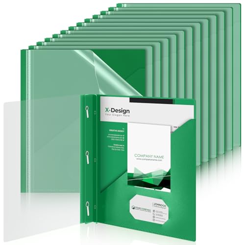 Teling 24 Pcs Clear Front Report Covers with 3 Prongs, Suit for A4/8.5'' x 11'' Letter Size Paper, Plastic Green Presentation Folders Bulk, 90 Sheet Capacity, for School Business - color: Green