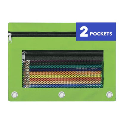 Pencil Pouch for 3 Ring Binder - 3 Hole Zipper Pen Case Bag Holder Bulk Accessories Clear Window Aesthetic Organizer Pockets (Grass Green) - color: Grass Green