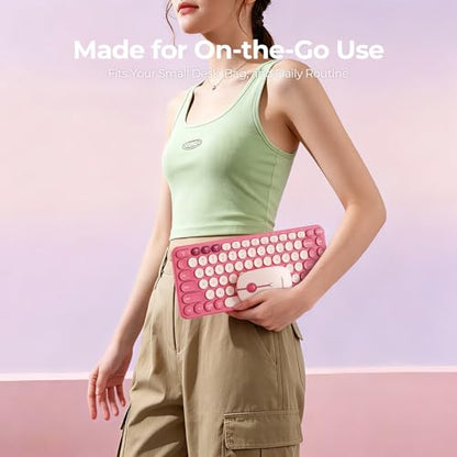 seenda Bluetooth Wireless Keyboard and Mouse Combo, COE203 Quiet Round Keycaps, 3-Device Multi-Connection, Bluetooth & 2.4G USB Receiver, Wide Compatibility with iPad/Tablet/Laptop/Mac/Windows, Pink - color: Pink