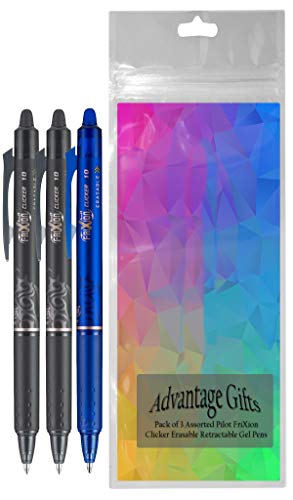 FriXion Clicker Retractable Erasable Gel Pen, Black/Blue, Bold Point, 3-pk; Bundle with Plastic Reusable Pouch - color: Black/Blue, size: 1 Count (Pack of 3)