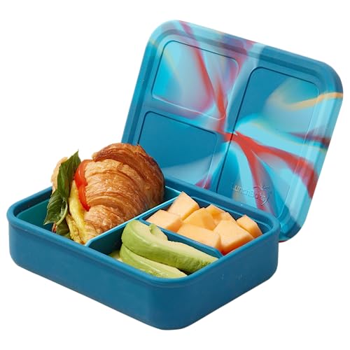 LunchBots Build -a- Bento Lunch Box, Silicone Bento Box for Kids, Multi-Compartment Lunch Container, Oven & Dishwasher Safe, BPA Free, 32 oz - Tie Dye Dark Blue - color: Tie Dye Dark Blue