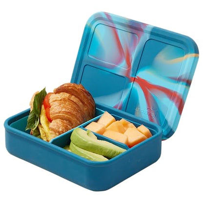 LunchBots Build -a- Bento Lunch Box, Silicone Bento Box for Kids, Multi-Compartment Lunch Container, Oven & Dishwasher Safe, BPA Free, 32 oz - Tie Dye Dark Blue - color: Tie Dye Dark Blue