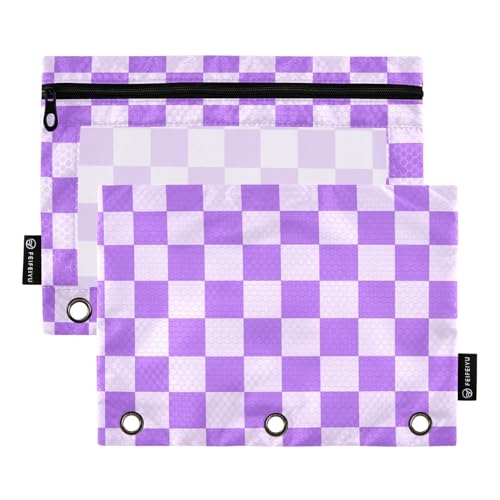 Purple Grid Pencil Pouch for 3 Ring Binder with Zipper 2 Pack Binder Pouches Cosmetic Bag with Clear Window - color: multi-p1
