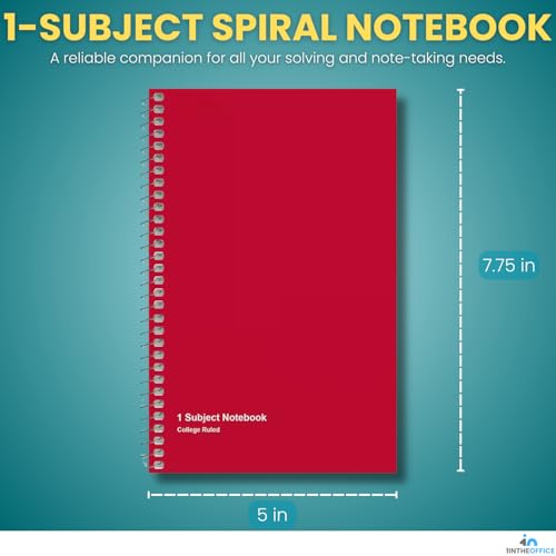 1InTheOffice 1-Subject Wirebound Notebook, College Ruled, 80 Sheets, Spiral Notebook 5x7, 7 3/4" x 5", 3/Pk
