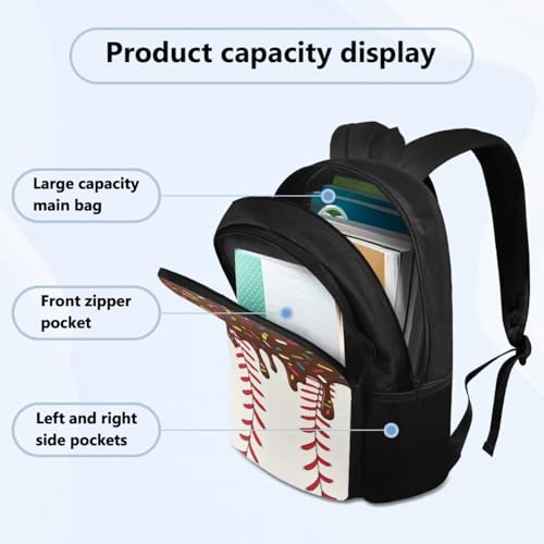 Brown Ice Cream Backpack Baseball 4 Piece 17in Boys Student Backpack Insulated Lunch Box Pencil Bag with Water Bottle Slot Funny Style Back to School Gifts Casual School Use - color: Brown