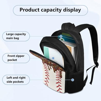 Brown Ice Cream Backpack Baseball 4 Piece 17in Boys Student Backpack Insulated Lunch Box Pencil Bag with Water Bottle Slot Funny Style Back to School Gifts Casual School Use - color: Brown