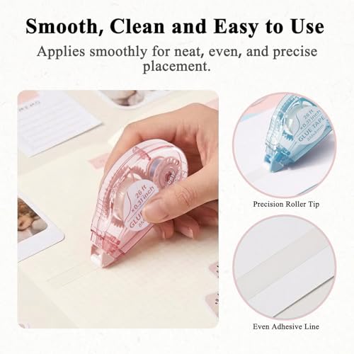 MARCADORUS Glue Tape Roller, 6 Pack Double Sided Tape Roller for Crafts, 26ft x 0.31in Acid-Free Scrapbook Tape Runner, Glue Runner for Scrapbooking Supplies, Journaling, Card Making & Gift Wrapping.