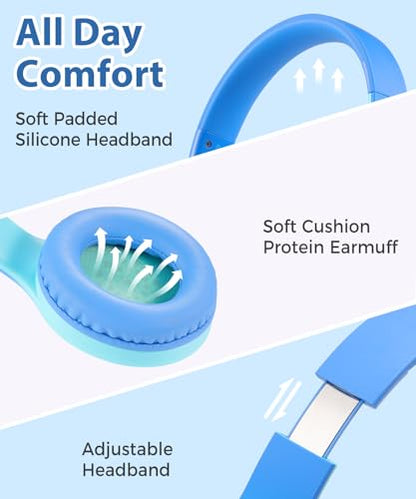 rockpapa Kids Headphones, Wired Headphones for Kids with Microphone, 85/94dB Volume Limiter Head Phones for Girls Boys, Foldable Headphone for School Tablet Laptop Blue Green - color: Blue Green