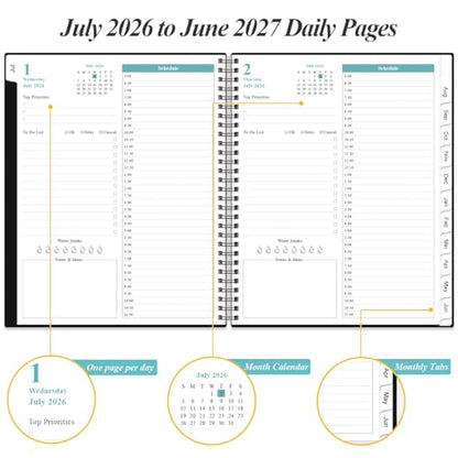 Daily Planner 2026-2027 Full Page Per Day- 2026-2027 Daily & Monthly Planner from July 2026 to June 2027, Day Planner 2026-27 with 12 Months Tabs, 8.5" x 11", Black - color: Black, size: 8.5" x 11"