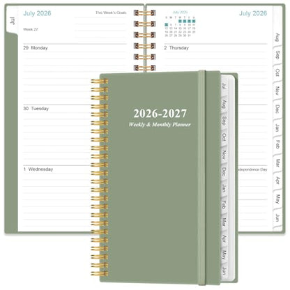 2026-2027 Pocket Planner/Calendar - 2026-2027 Planner from July 2026 - June 2027, Planner 26-27 with 12 Tabs, Twin-Wire Binding, Inner Pocket, 3.75" x 6.75, Green - color: Green, size: 3.75" x 6.75"